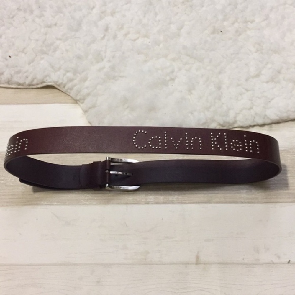 Calvin Klein studs coffee brown leather belt